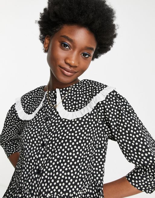 Zara polka dot blouse with contrasting collar in 2023