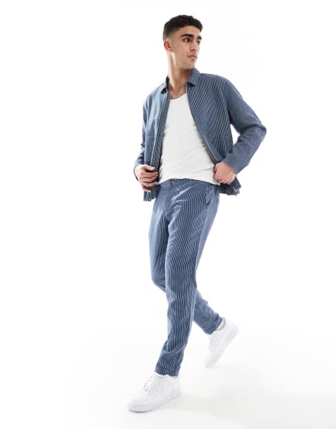 New Look - Coordinato blu navy a righe in misto lino - view 1