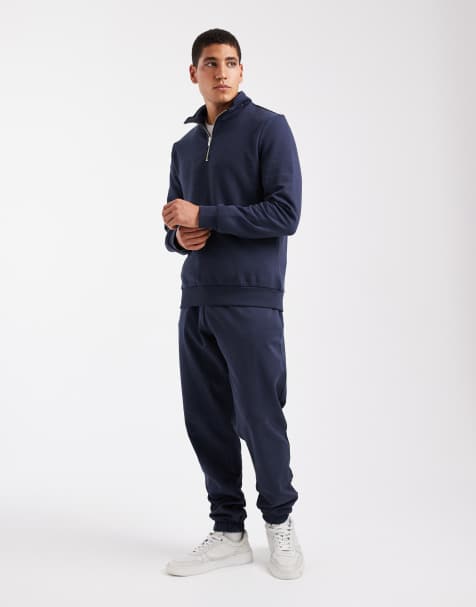 New Look - Coordinato blu navy composto da felpa con collo a imbuto e zip corta e joggers - view 1