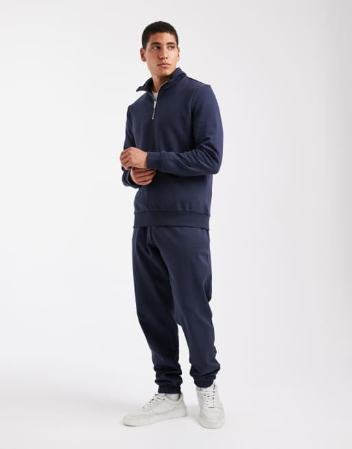 New Look - Coordinato blu navy composto da felpa con collo a imbuto e zip corta e joggers