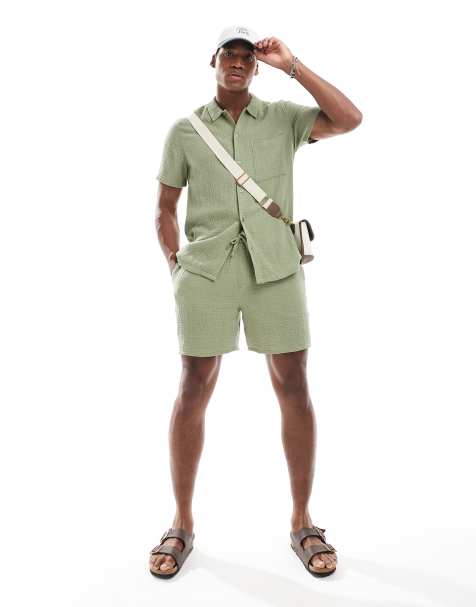 New Look - Coordinato con camicia e pantaloncini in tessuto doppio verde chiaro - view 1