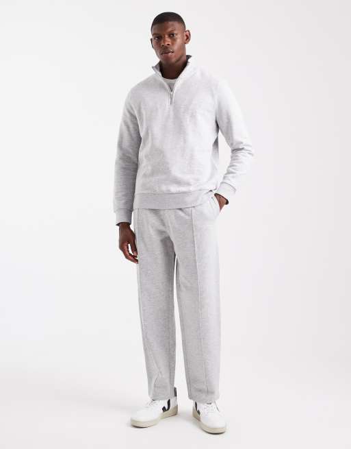 New Look - Coordinato grigio mélange composto da felpa con collo a imbuto e zip corta e joggers