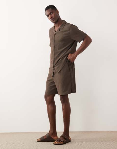 New Look - Coordinato stropicciato marrone con camicia e pantaloncini - view 1