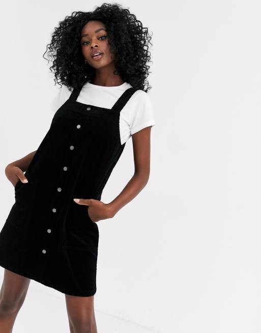 Black corduroy pinafore dress new cheap look