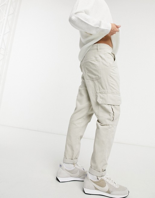 New Look cord cargo trouser in stone