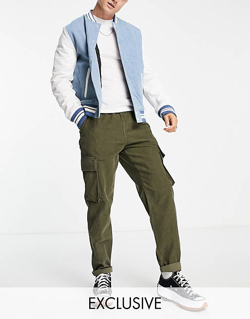 Trousers & Chinos New Look cord cargos with elastic waist in khaki 