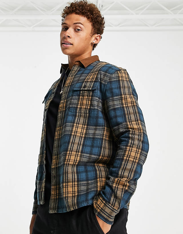 New Look - cord collar check overshirt in blue check