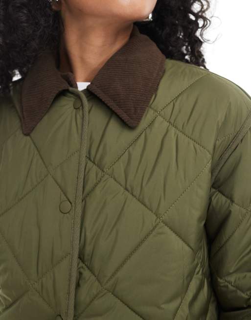 New Look cord collar quilted jacket in khaki, 4 of 4