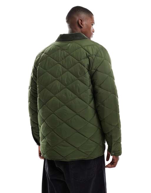New Look cord collar quilted jacket in khaki, 3 of 5