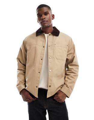 New Look Cord Collar Worker Jacket In Green