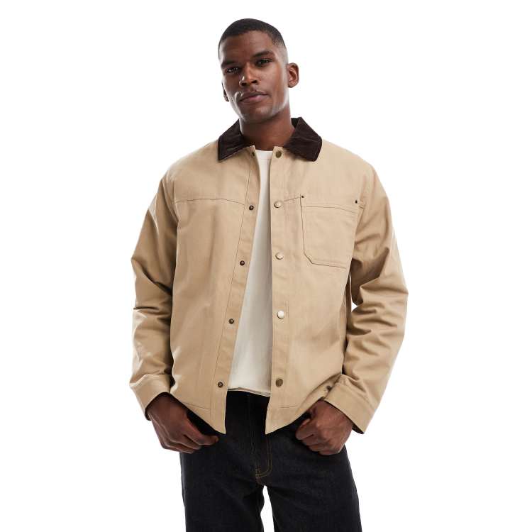 New Look cord collar worker jacket in beige | ASOS