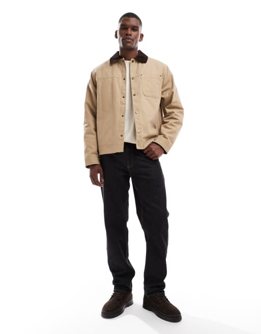 New Look cord collar worker jacket in beige | ASOS
