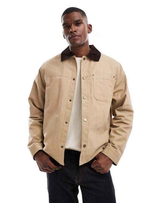 New Look cord collar worker jacket in light khaki