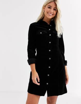 black cord shirt dress