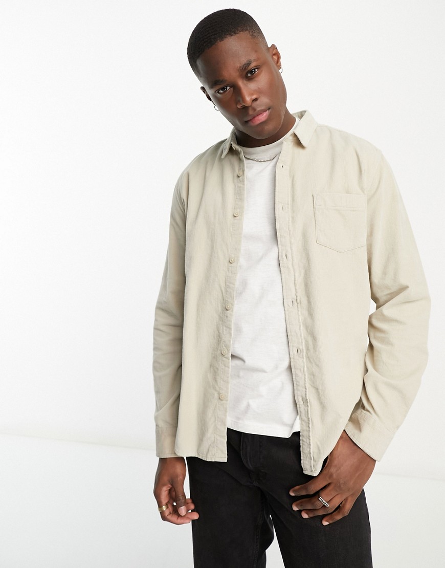 New Look cord shirt in stone-White