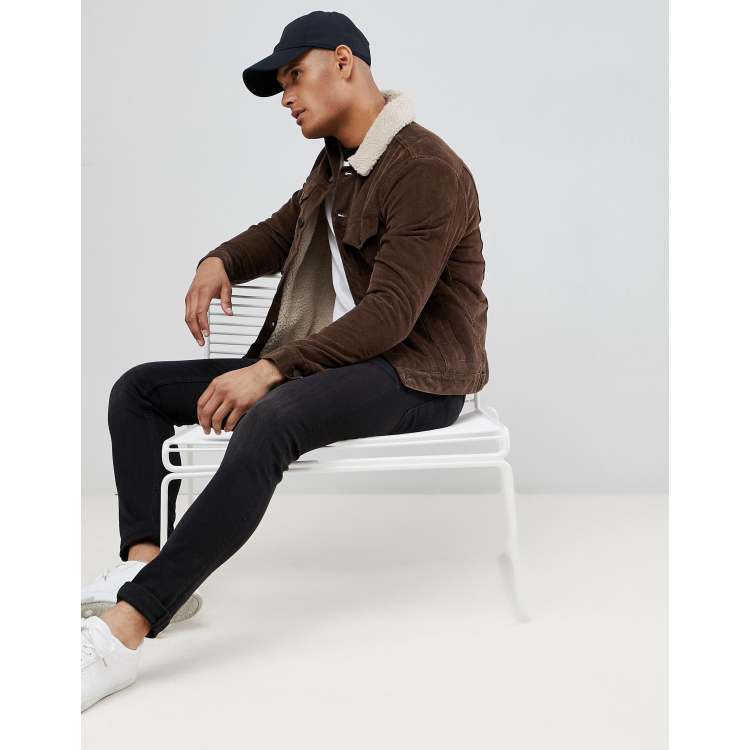 New look corduroy jacket shop with borg lining in black