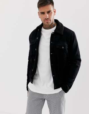 New Look corduroy jacket with fleece lining in black | ASOS