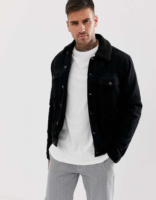 New look corduroy jacket with borg 2025 lining in black