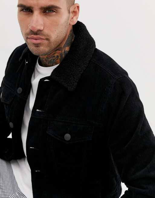 New look corduroy jacket with borg lining in black sale