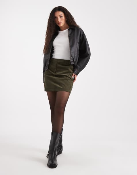 New Look corduroy pelmet mini skirt in khaki - view 1