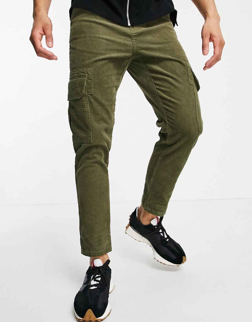 New Look corduroy utility pants in khaki-Green