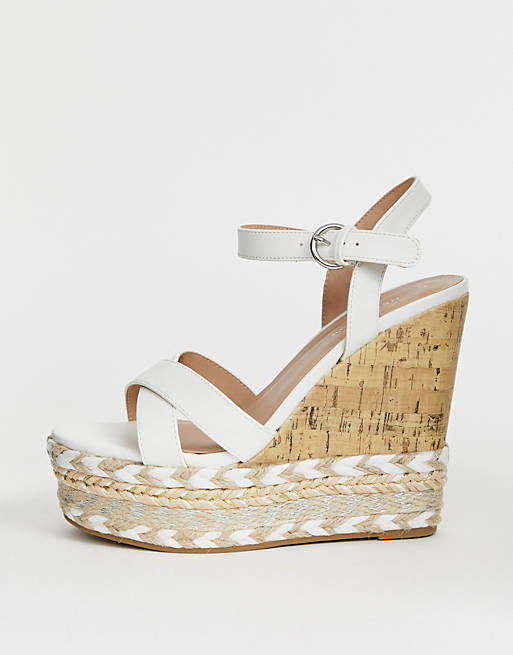 New Look cork and espadrille wedges in white