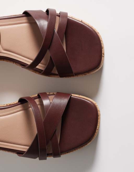 New Look cork wedge multistrap sandals in brown, 3 of 4