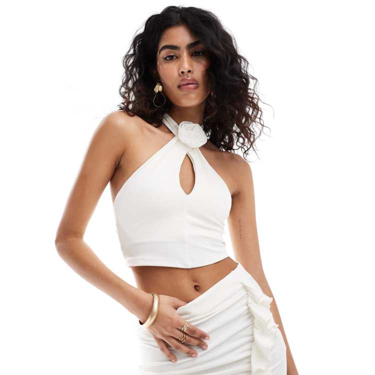 Off white halter neck logo crop top best sale