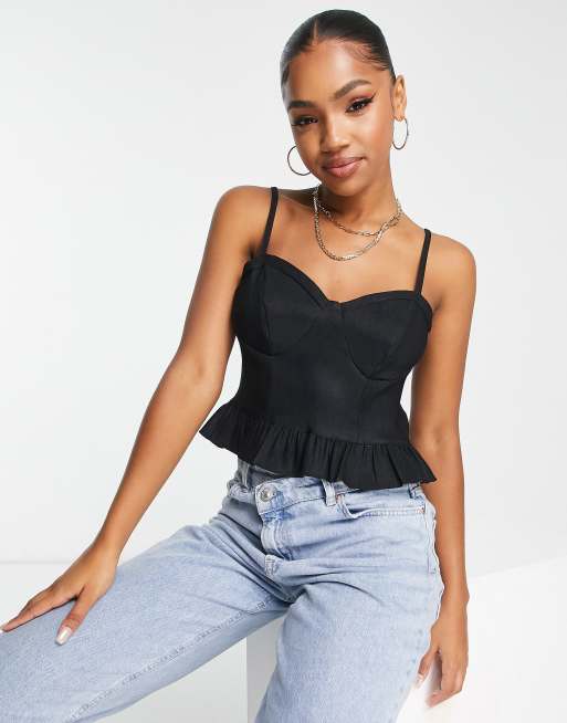 New Look corset detail crop top in black ASOS