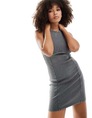 New Look corset look acid wash mini Copen dress in grey