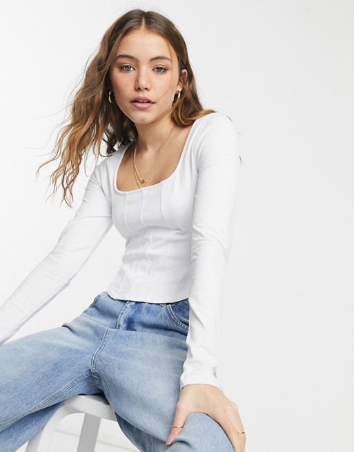 New Look corset seam long sleeve top in white