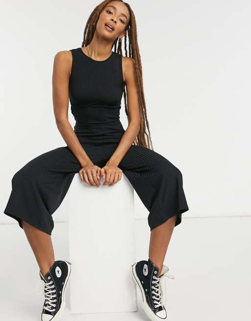 New look cheap black ribbed jumpsuit