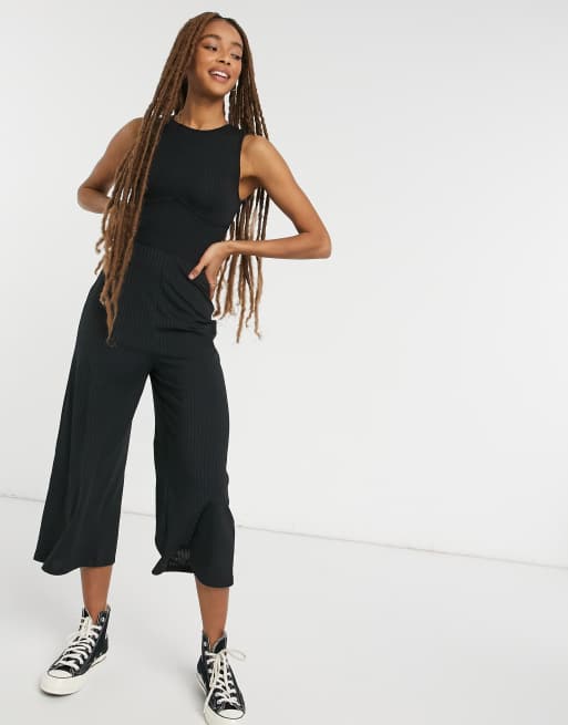 New Look corset seam ribbed jumpsuit in black