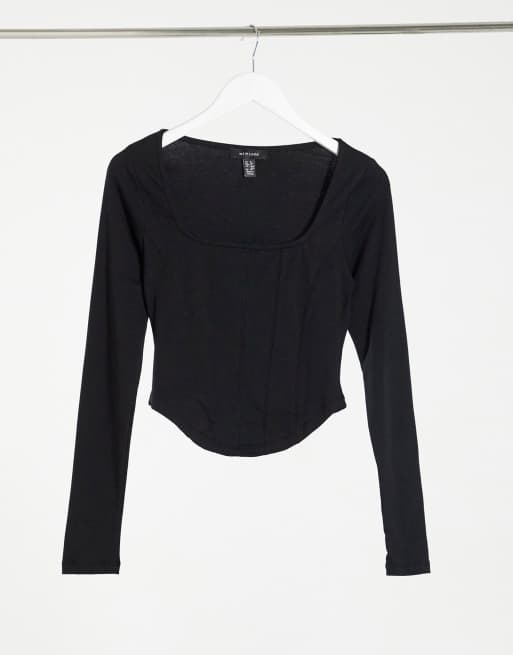 New Look corset seam top in black ASOS