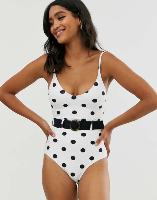 New Look - Costume da bagno a pois con cintura