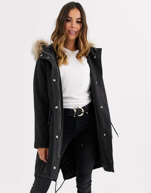 surfen Jeugd hoeveelheid verkoop New Look cotton parka jacket in black | ASOS