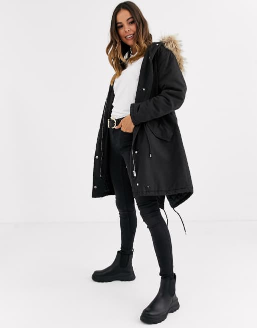 New look parka coat in black sale