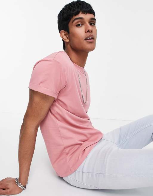 New Look cotton roll sleeve t-shirt in pink - PINK
