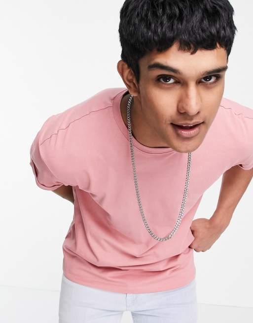 New Look cotton roll sleeve t-shirt in pink - PINK, 3 of 4