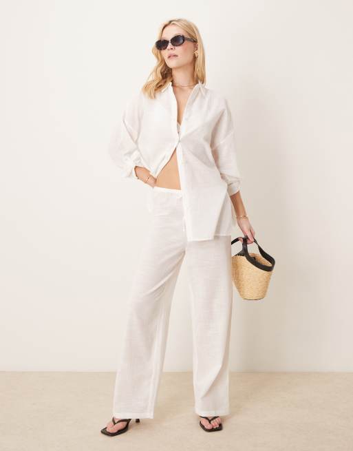 New Look cotton slub shirt & pants set in white