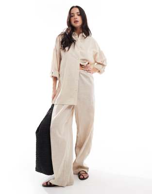 New Look cotton slub wide leg pants in cream (part of a set) - view 1