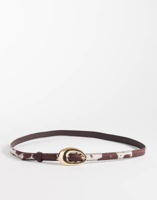 New Look Cow Print Belt In Multi