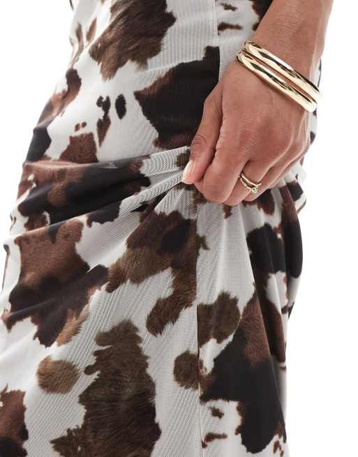 New Look cow print mesh midi skirt in black | ASOS