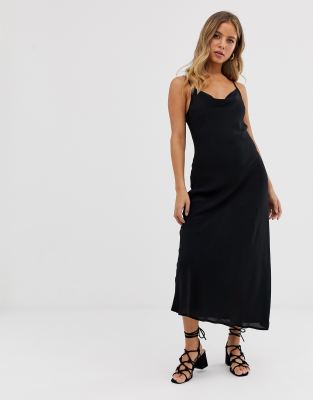 black cowl midi dress