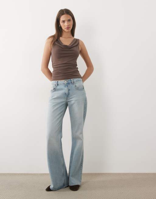 New Look cowl neck ruche side top in brown, 4 of 4