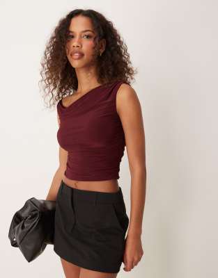 New Look New Look cowl neck ruched side vest in burgundy-Red
