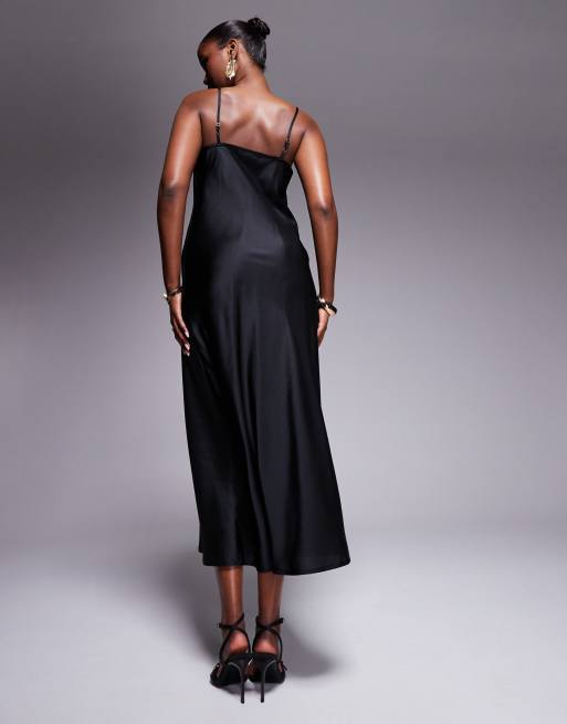 New Look cowl neck satin midi dress in black