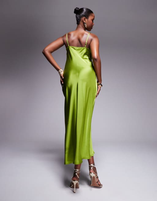 New Look cowl neck satin midi dress in green, 2 of 4