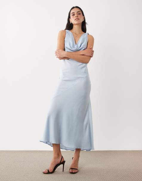 New Look cowl neck satin midi dress in light blue