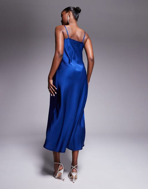 New Look cowl neck satin midi dress in mid blue, 2 of 4